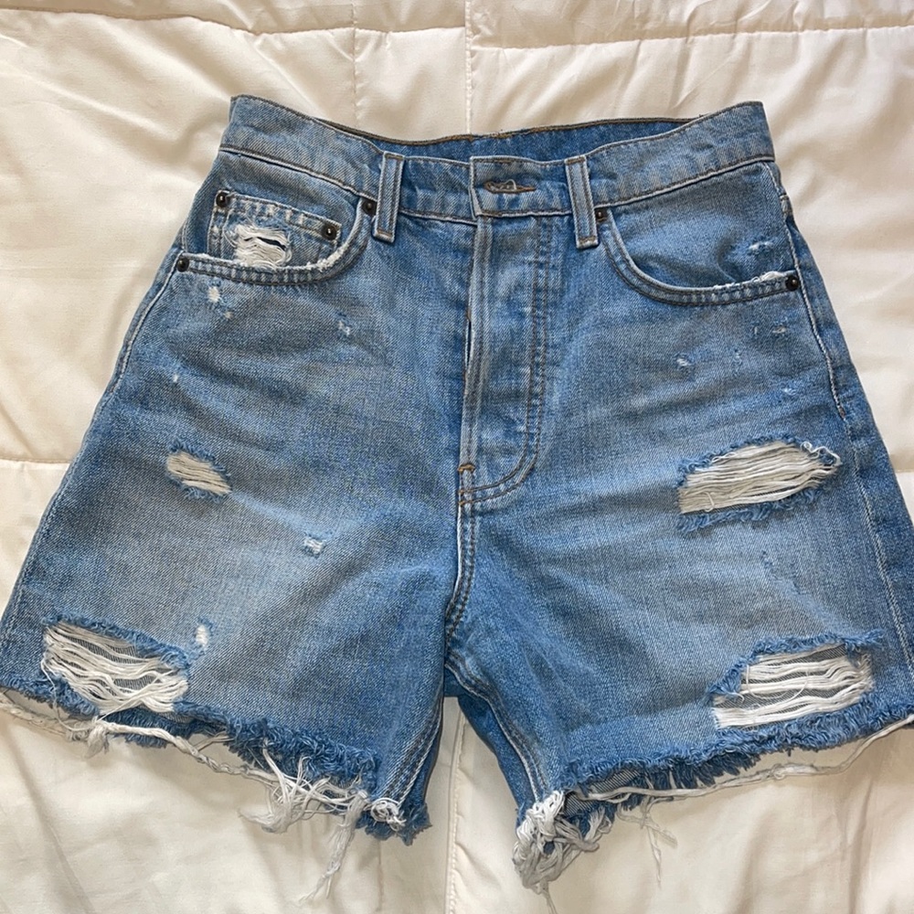 Reformation long denim shorts altered